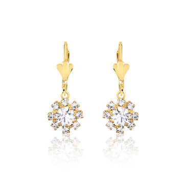 18K Gold Layered Oro Laminado Assorted Colors Flower Design Leverback Earrings 21.0195/1/2/3 (More Colors)